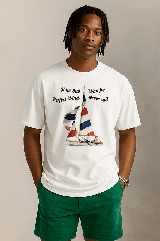 Sailboat Graphic Tee – Oversized Heavyweight Cotton Nautical Streetwear T-Shirt
