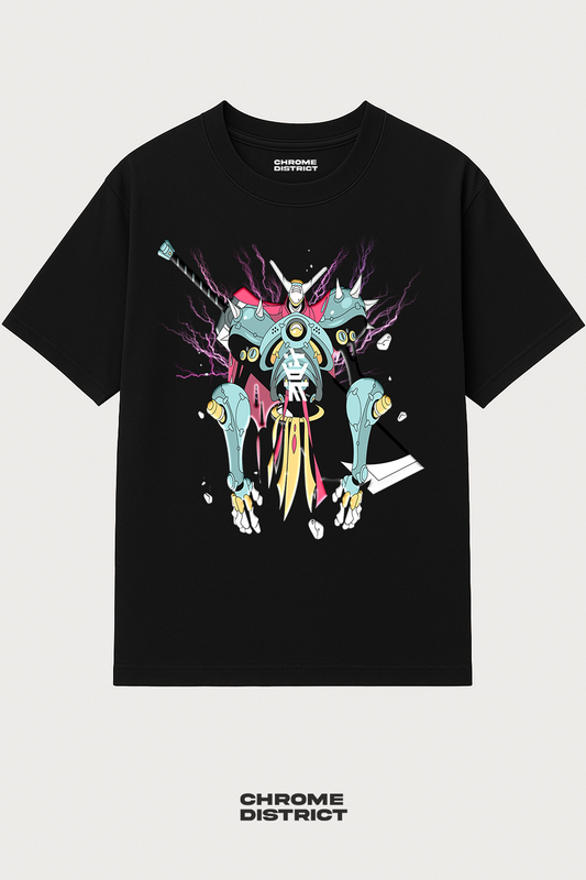 Samurai Robot Graphic Tee – Oversized Heavyweight Cotton Japanese Streetwear T-Shirt