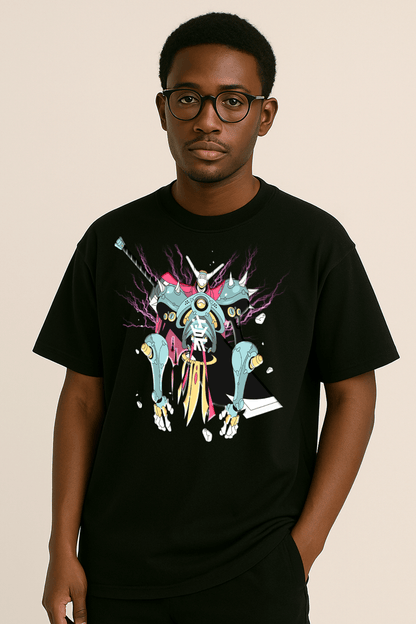 Samurai Robot Graphic Tee – Oversized Heavyweight Cotton Japanese Streetwear T-Shirt
