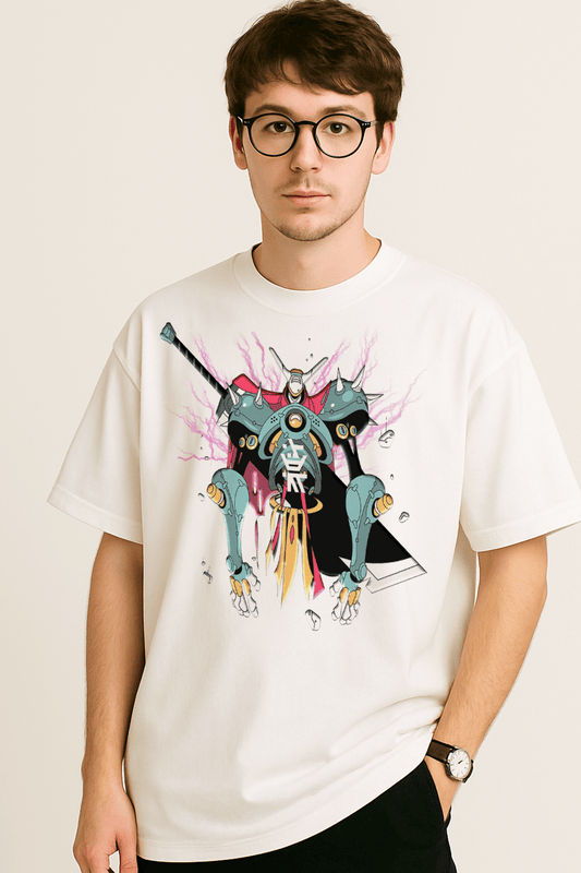 Samurai Robot Graphic Tee – Oversized Heavyweight Cotton Japanese Streetwear T-Shirt