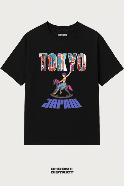 Tokyo Horse Rider Graphic Tee – Oversized Heavyweight Cotton Japanese Streetwear T-Shirt