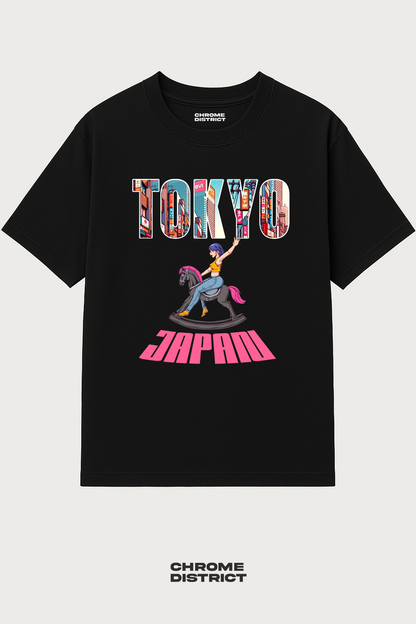 Tokyo Horse Rider Graphic Tee – Oversized Heavyweight Cotton Japanese Streetwear T-Shirt