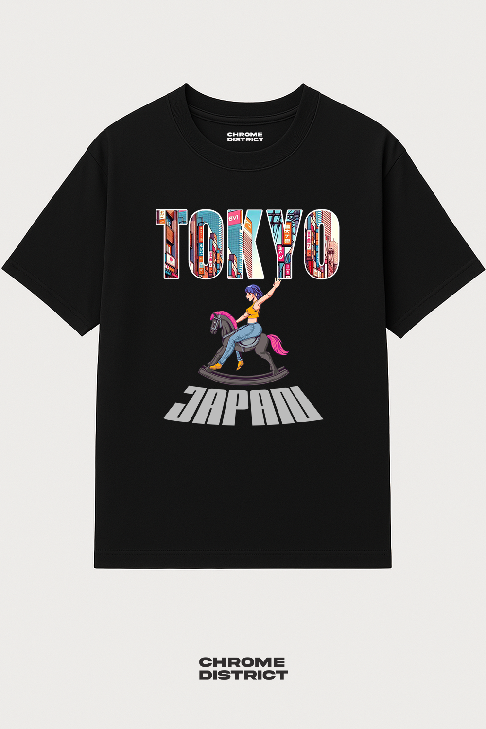 Tokyo Horse Rider Graphic Tee – Oversized Heavyweight Cotton Japanese Streetwear T-Shirt