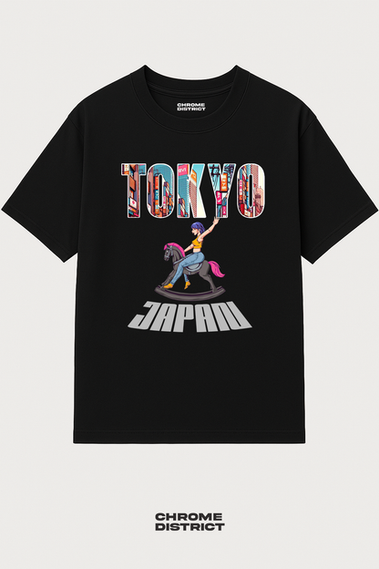 Tokyo Horse Rider Graphic Tee – Oversized Heavyweight Cotton Japanese Streetwear T-Shirt