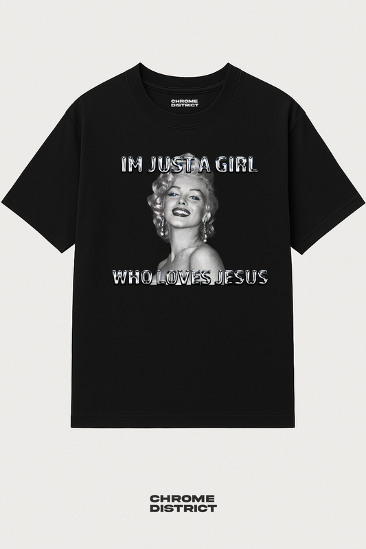 Just a Girl Who Loves Jesus Graphic Tee – Oversized Heavyweight Cotton Christian Streetwear T-Shirt