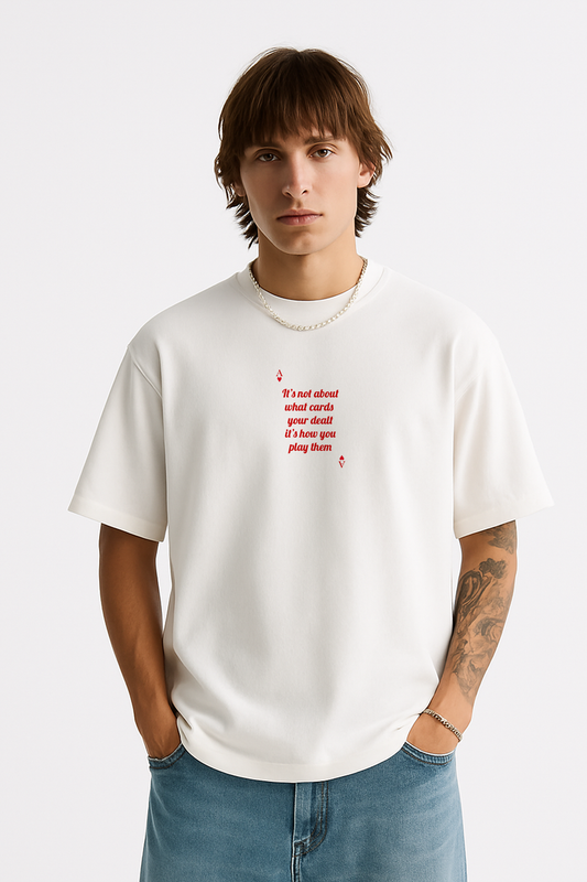 Horned Beetle Skull Card Graphic Tee – Oversized Heavyweight Cotton Gothic Streetwear T-Shirt