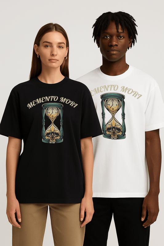 Memento Mori Hourglass Graphic Tee – Oversized Heavyweight Cotton Gothic Streetwear T-Shirt